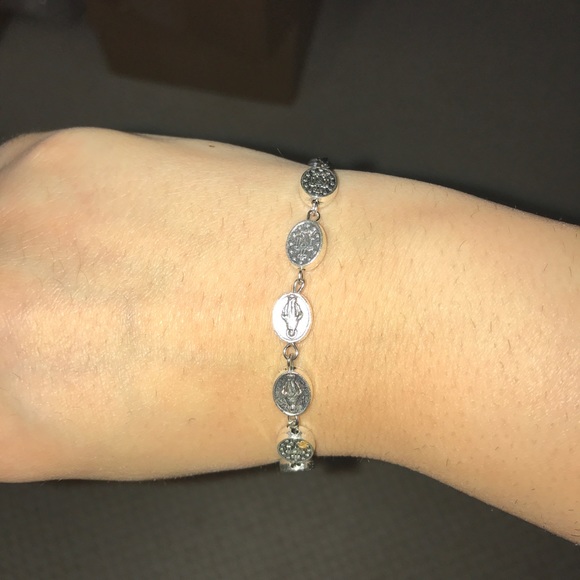 Silver Miraculous Beaded Cross Charm Bracelet - Picture 4 of 6